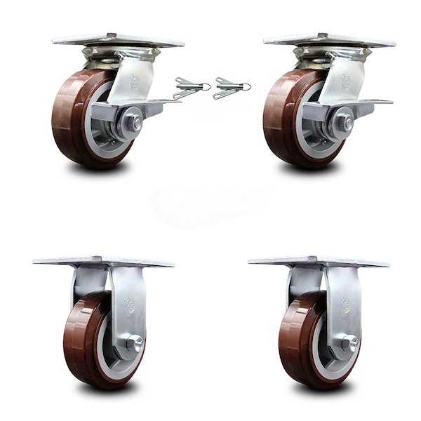 5 Inch Polyurethane Caster Brakes/Swivel Locks and 2 Rigid, 2PK